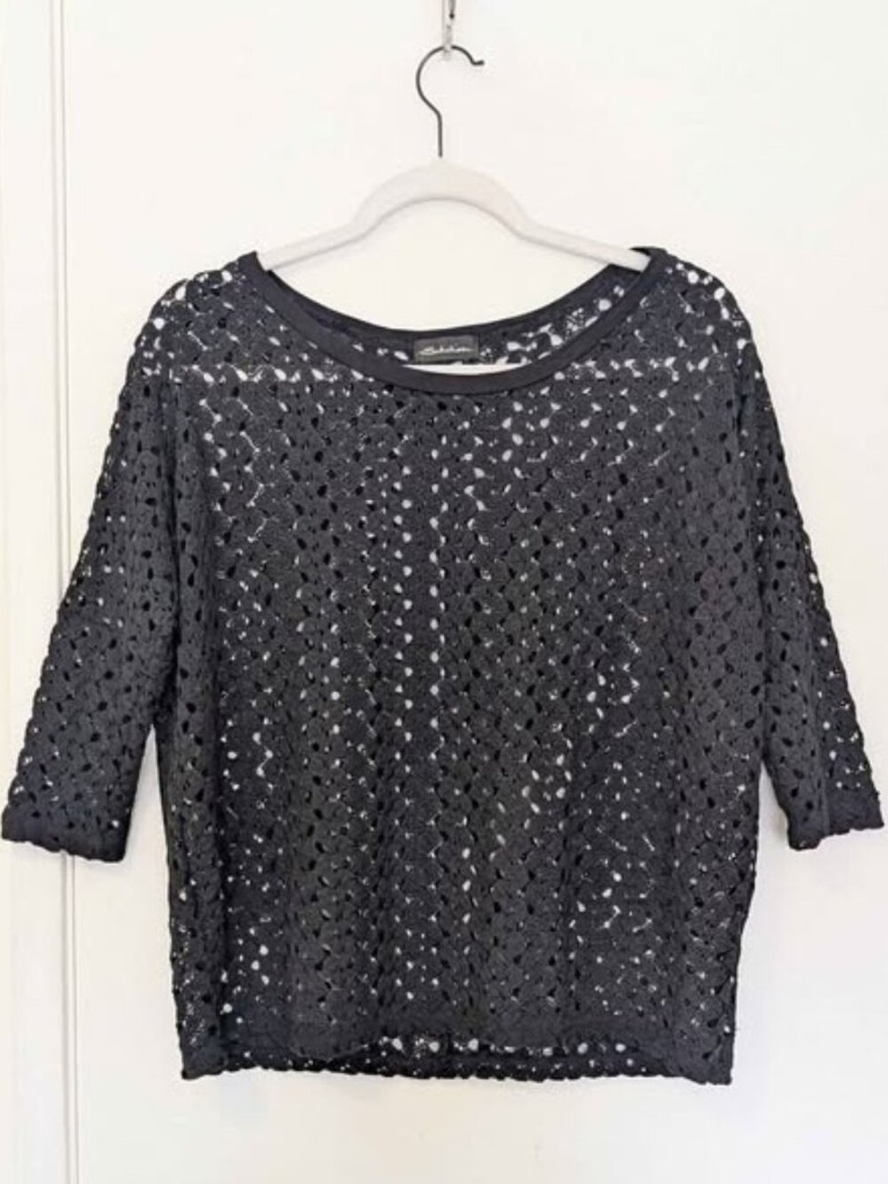 Seductions Black Crochet Knit 3/4 Sleeve Whimsigoth Boho Goth Top, Small